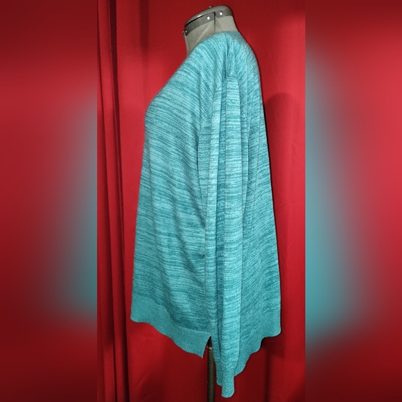Investments plus sized sweater, long sleeve, turquoise - Picture 3 of 4